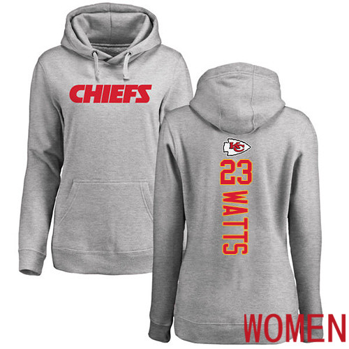 Women Football Kansas City Chiefs 23 Watts Armani Ash Backer Pullover Hoodie